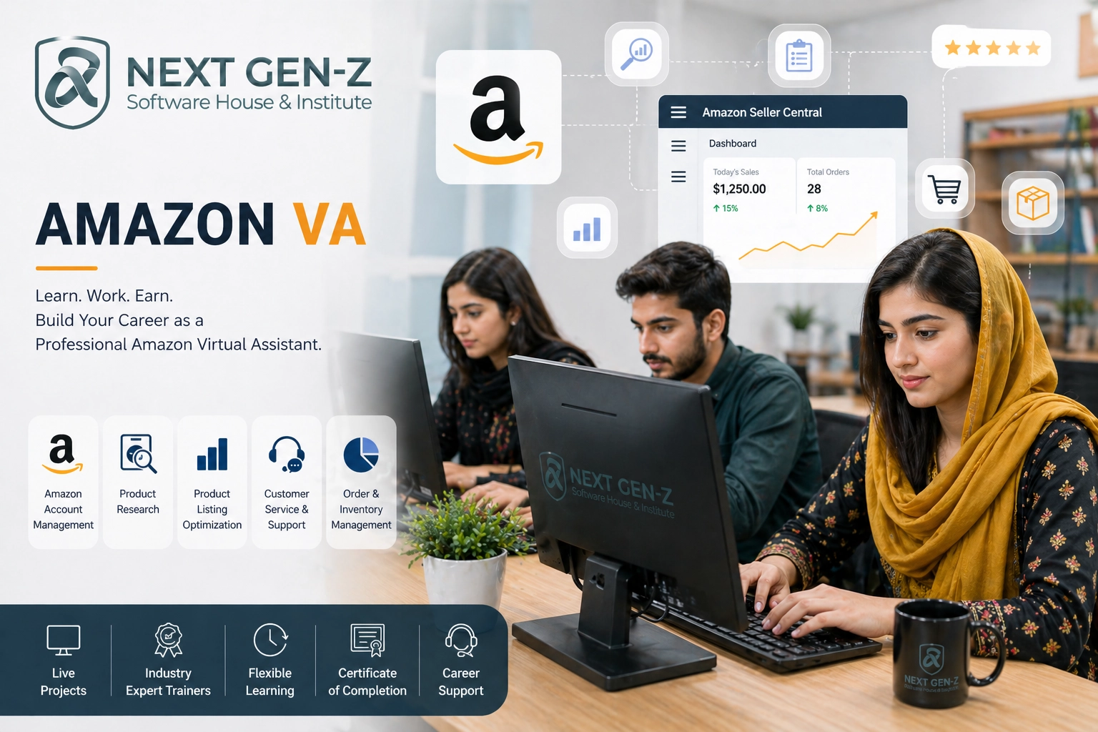 This image represents Pakistani students learning [course name] at Next Gen-Z Software House & Institute. The course includes practical training, real-world projects, and professional skills development to help students build a successful career in IT and freelancing.