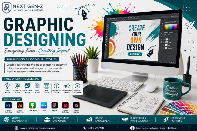 Graphic designing course banner featuring creative design tools and Next Gen-Z