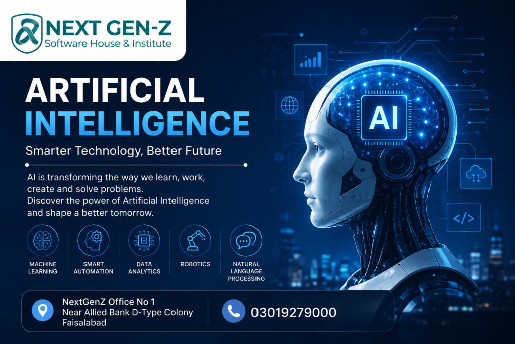 The future of artificial intelligence with futuristic AI technology and Next Gen-Z branding