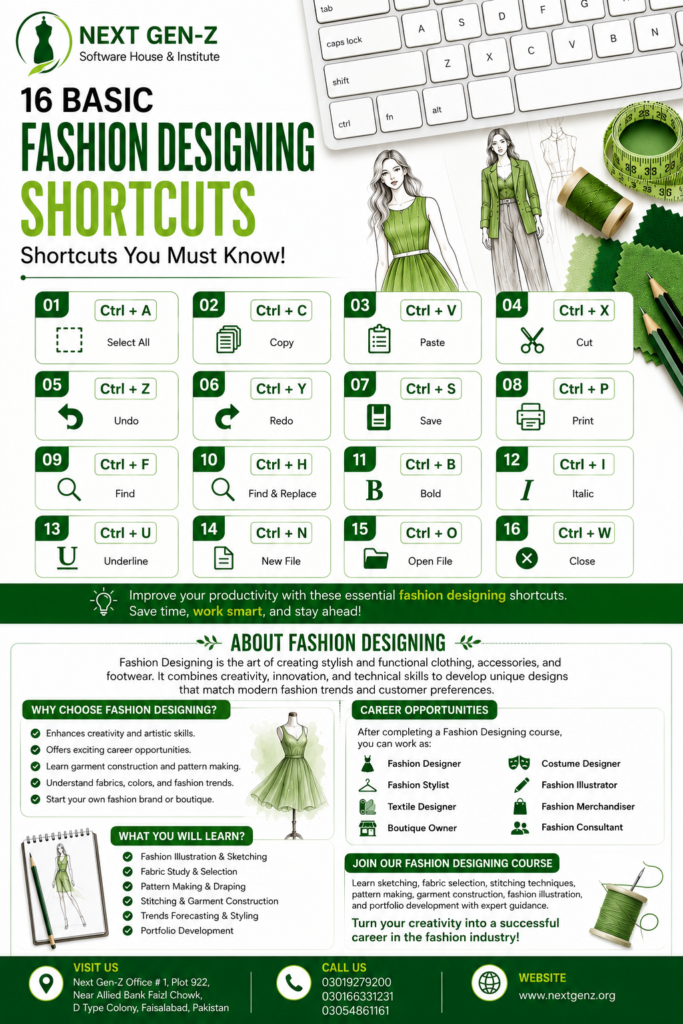 Fashion Designing shortcut keys for digital design